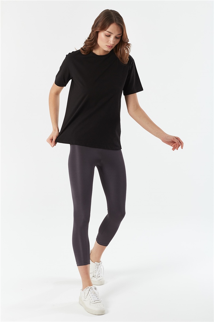 Avrile Bisiklet Yaka Basic T-shirt Kısa  SİYAH  A22-10528