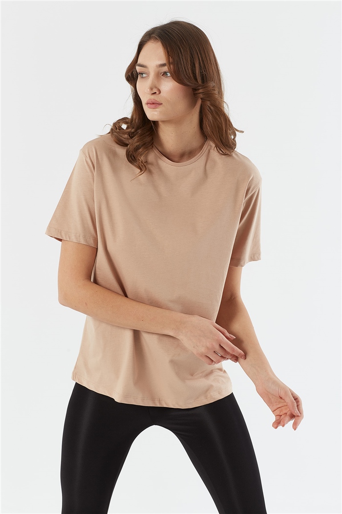 Avrile Bisiklet Yaka Basic T-shirt Kısa  BEJ  A22-10528