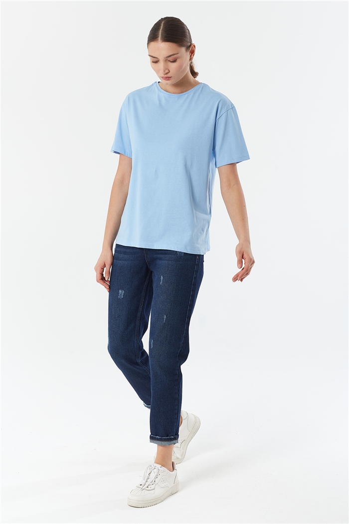 Avrile Bisiklet Yaka Basic T-shirt Kısa  BEBE MAVİ  A22-10528
