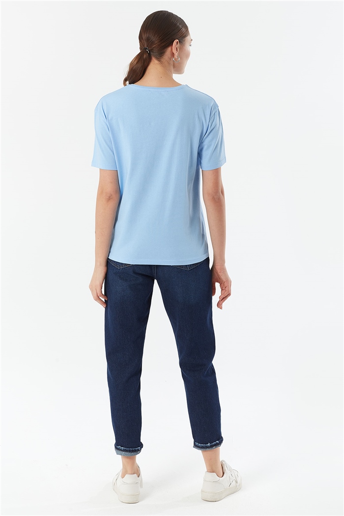 Avrile Bisiklet Yaka Basic T-shirt Kısa  BEBE MAVİ  A22-10528
