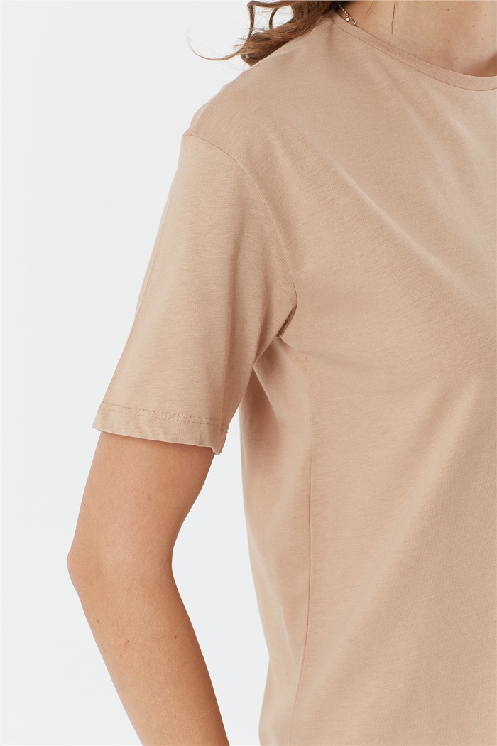 Avrile Bisiklet Yaka Basic T-shirt Kısa  BEJ  A22-10528