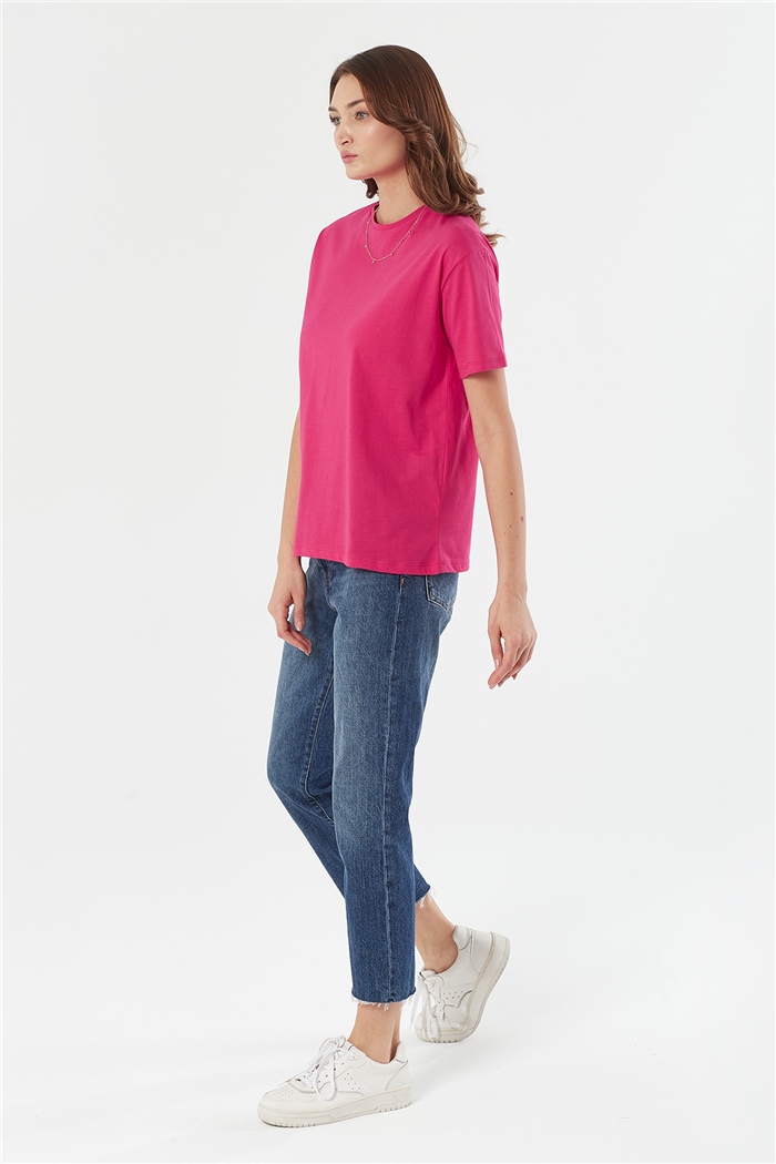 Avrile Bisiklet Yaka Basic T-shirt Kısa  FUŞYA  A22-10528