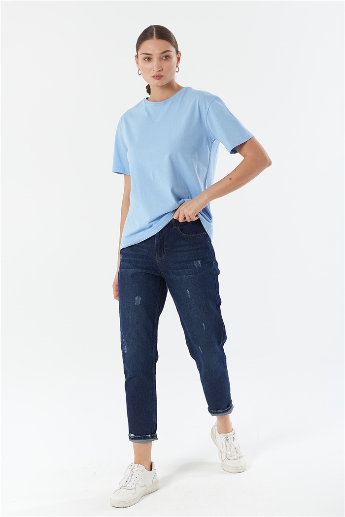 Avrile Bisiklet Yaka Basic T-shirt Kısa  BEBE MAVİ  A22-10528