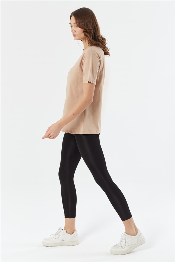 Avrile Bisiklet Yaka Basic T-shirt Kısa  BEJ  A22-10528