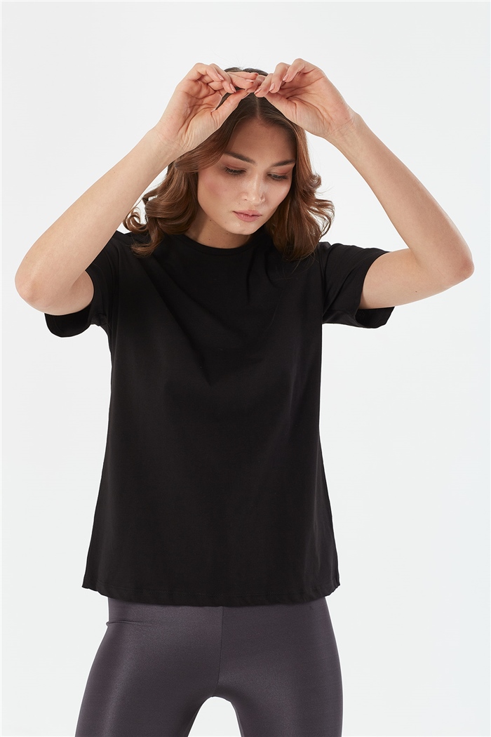 Avrile Bisiklet Yaka Basic T-shirt Kısa  SİYAH  A22-10528