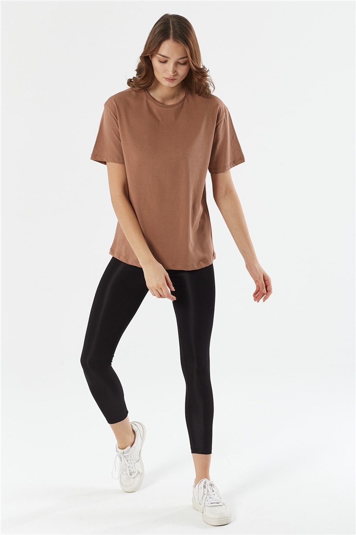 Avrile Bisiklet Yaka Basic T-shirt Kısa  KAHVE  A22-10528