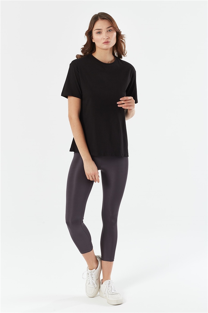 Avrile Bisiklet Yaka Basic T-shirt Kısa  SİYAH  A22-10528