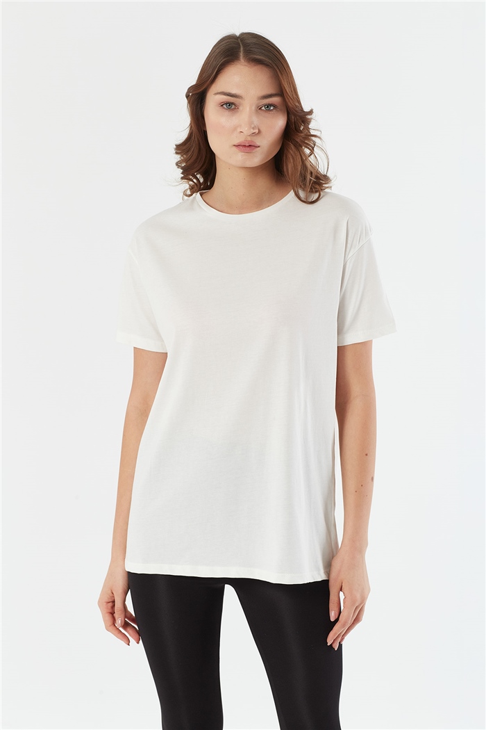 Avrile Bisiklet Yaka Basic T-shirt Kısa  EKRU  A22-10528