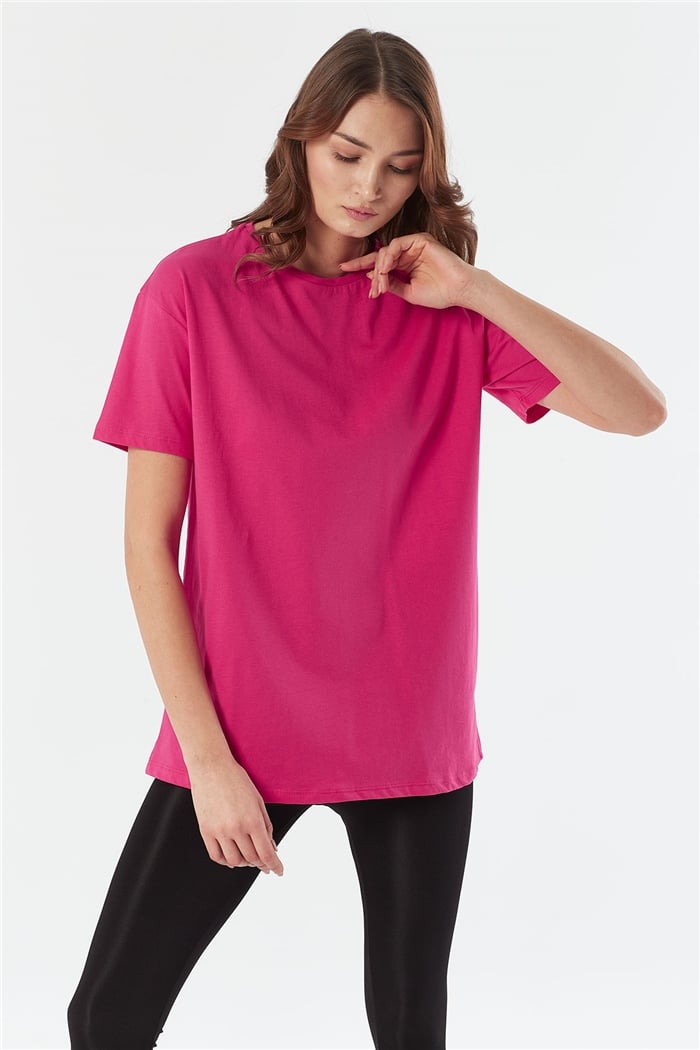 Avrile Bisiklet Yaka Basic Uzun T-shirt  FUŞYA  A22-10531