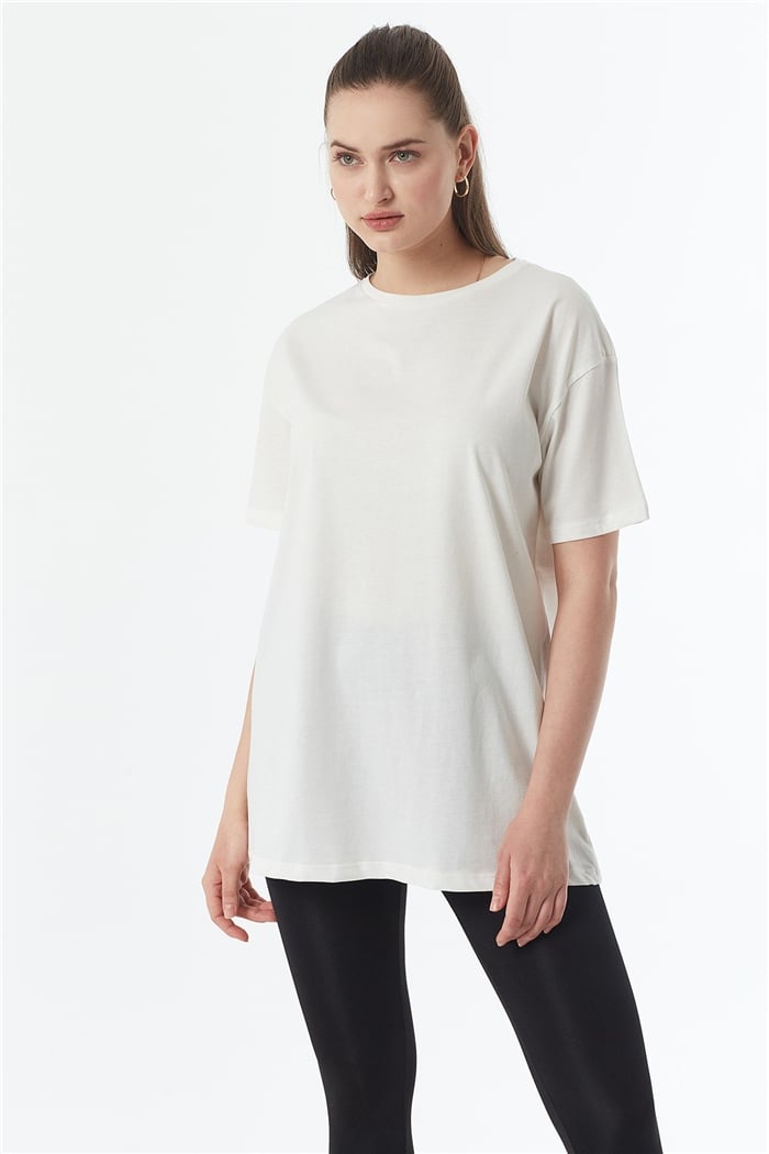Avrile Bisiklet Yaka Basic Uzun T-shirt  EKRU  A22-10531