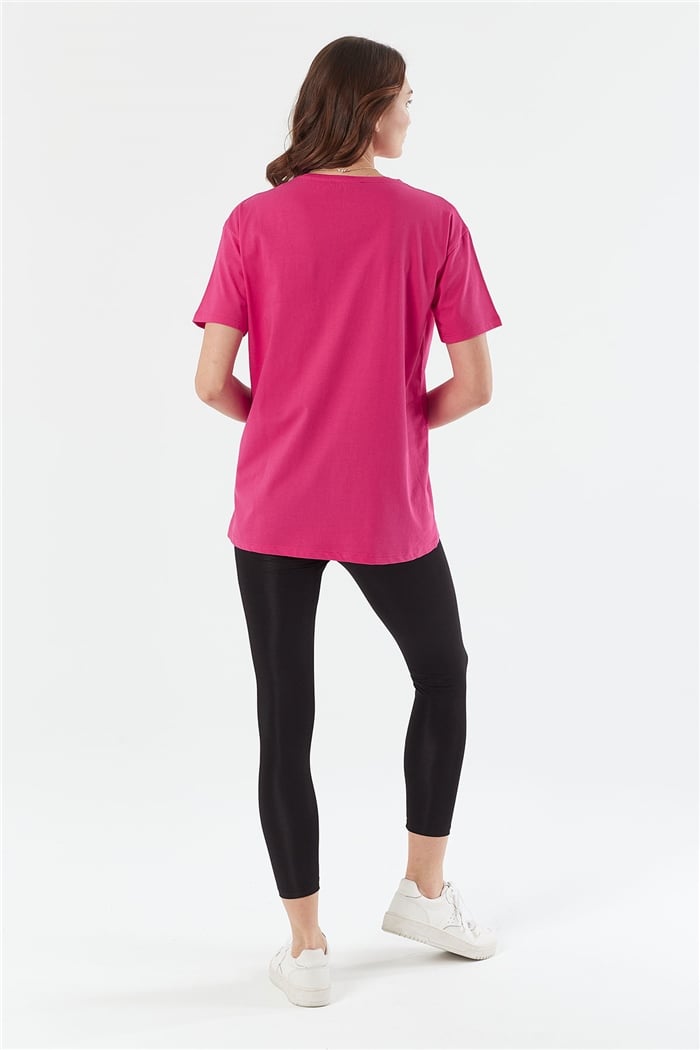 Avrile Bisiklet Yaka Basic Uzun T-shirt  FUŞYA  A22-10531