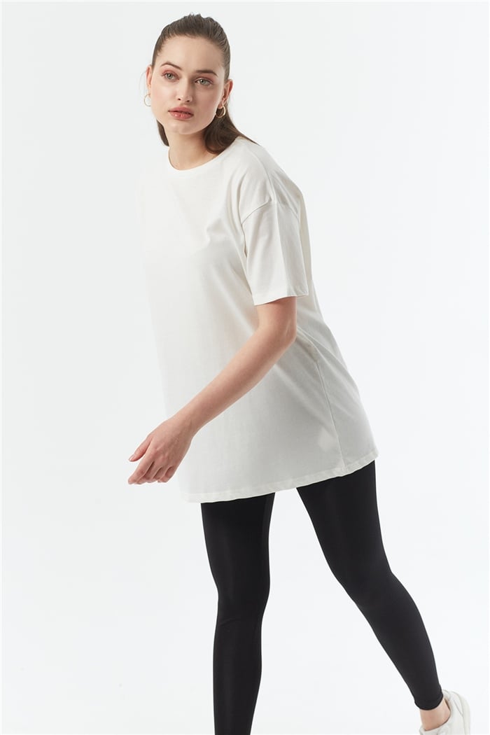Avrile Bisiklet Yaka Basic Uzun T-shirt  EKRU  A22-10531