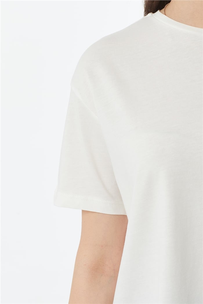 Avrile Bisiklet Yaka Basic Uzun T-shirt  EKRU  A22-10531