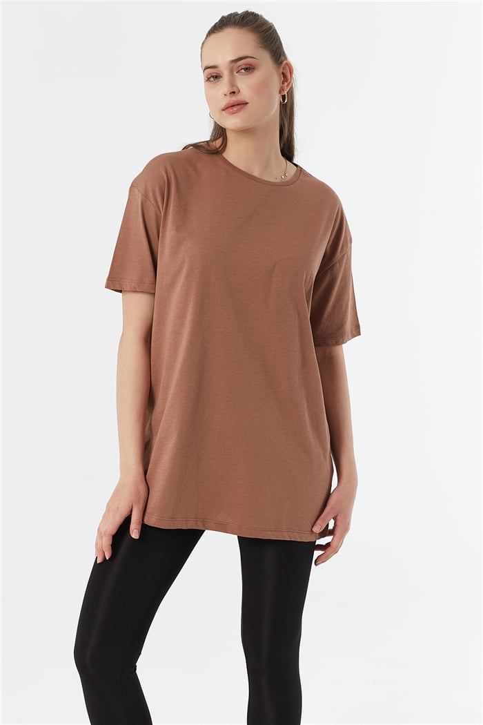 Avrile Bisiklet Yaka Basic Uzun T-shirt  KAHVE  A22-10531