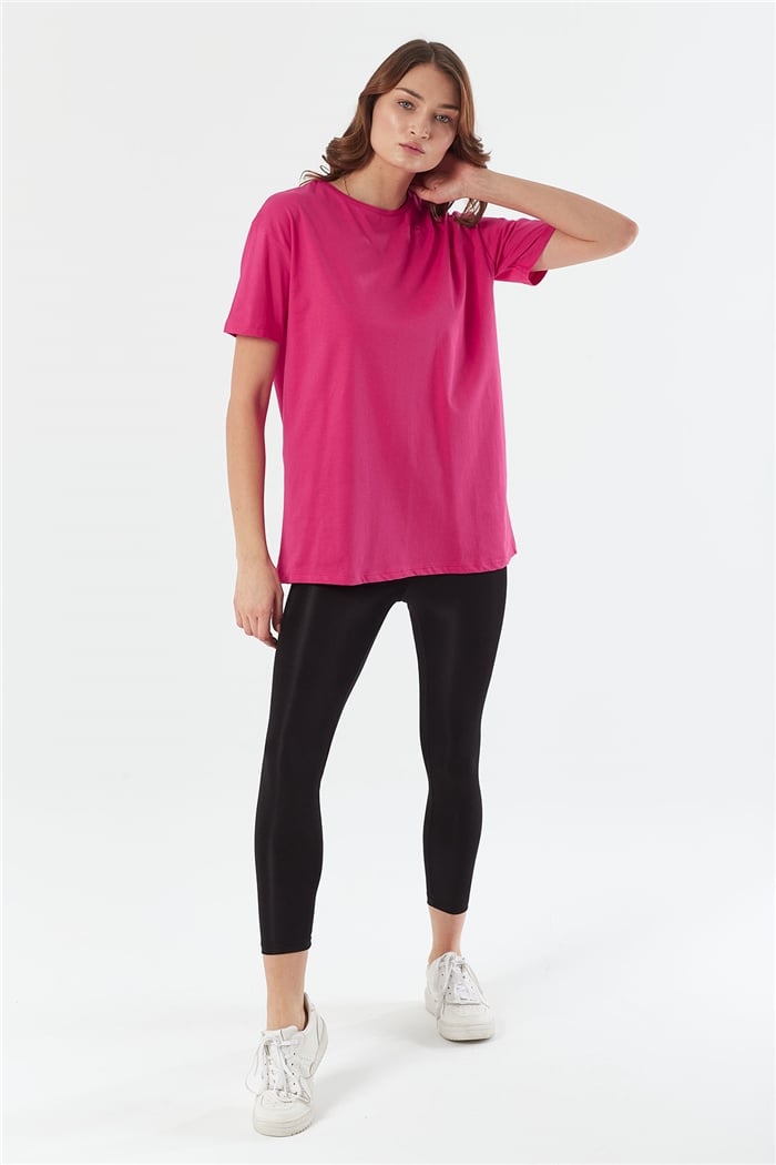 Avrile Bisiklet Yaka Basic Uzun T-shirt  FUŞYA  A22-10531