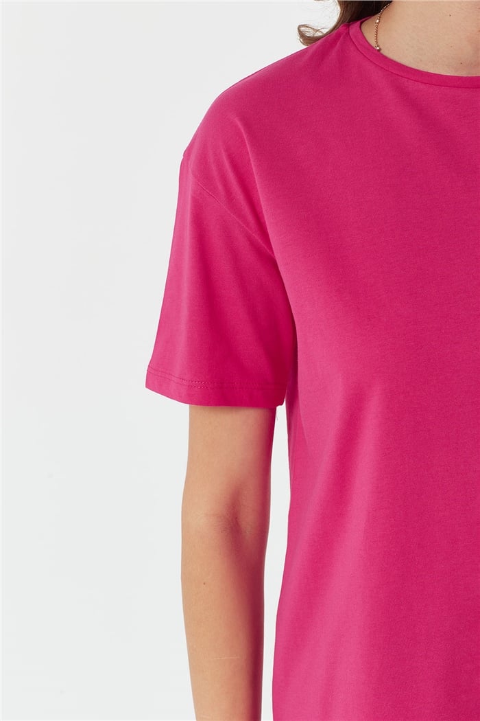 Avrile Bisiklet Yaka Basic Uzun T-shirt  FUŞYA  A22-10531
