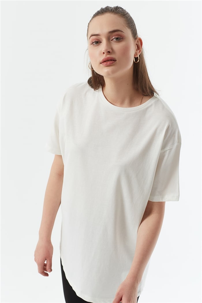 Avrile Bisiklet Yaka Basic Uzun T-shirt  EKRU  A22-10531