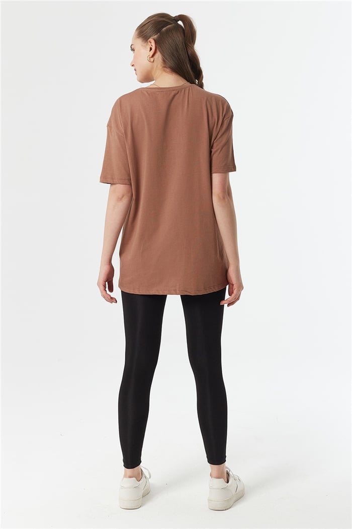 Avrile Bisiklet Yaka Basic Uzun T-shirt  KAHVE  A22-10531