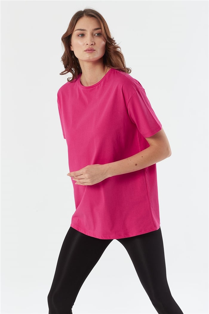 Avrile Bisiklet Yaka Basic Uzun T-shirt  FUŞYA  A22-10531
