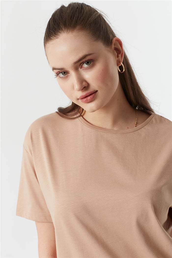 Avrile Bisiklet Yaka Basic Uzun T-shirt  BEJ  A22-10531