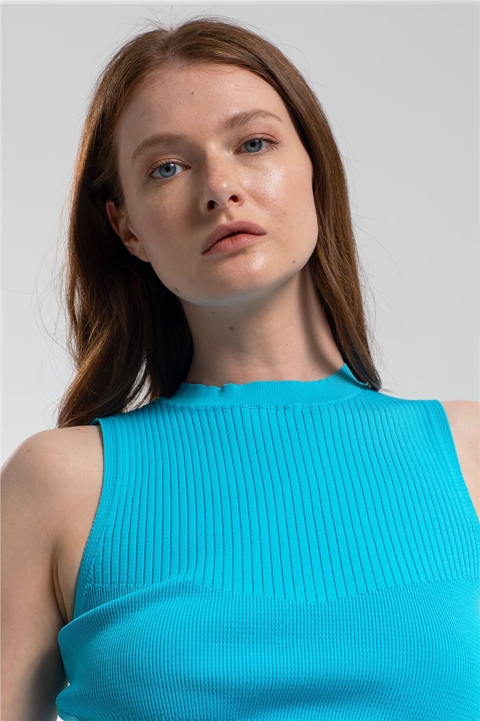 Avrile Bisiklet Yaka Fitilli Triko Atlet  AQUA  A91665-S