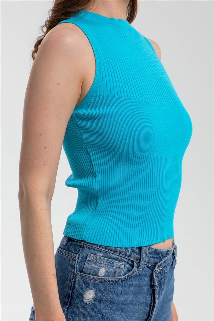Avrile Bisiklet Yaka Fitilli Triko Atlet  AQUA  A91665-S