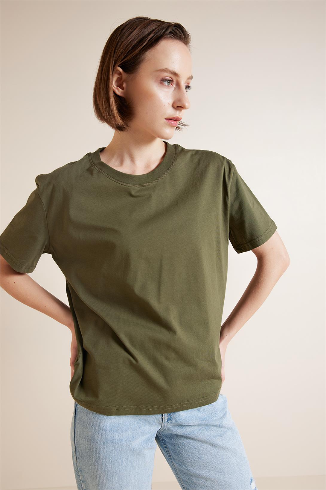 Avrile  BİSİKLET YAKA KISA KOLLU T-SHIRT HAKİ A25-10341