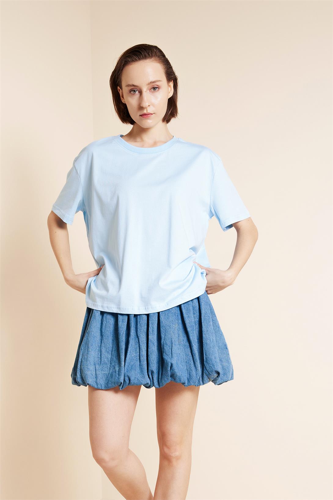 Avrile  BİSİKLET YAKA KISA KOLLU T-SHIRT AÇIK MAVİ A25-10341