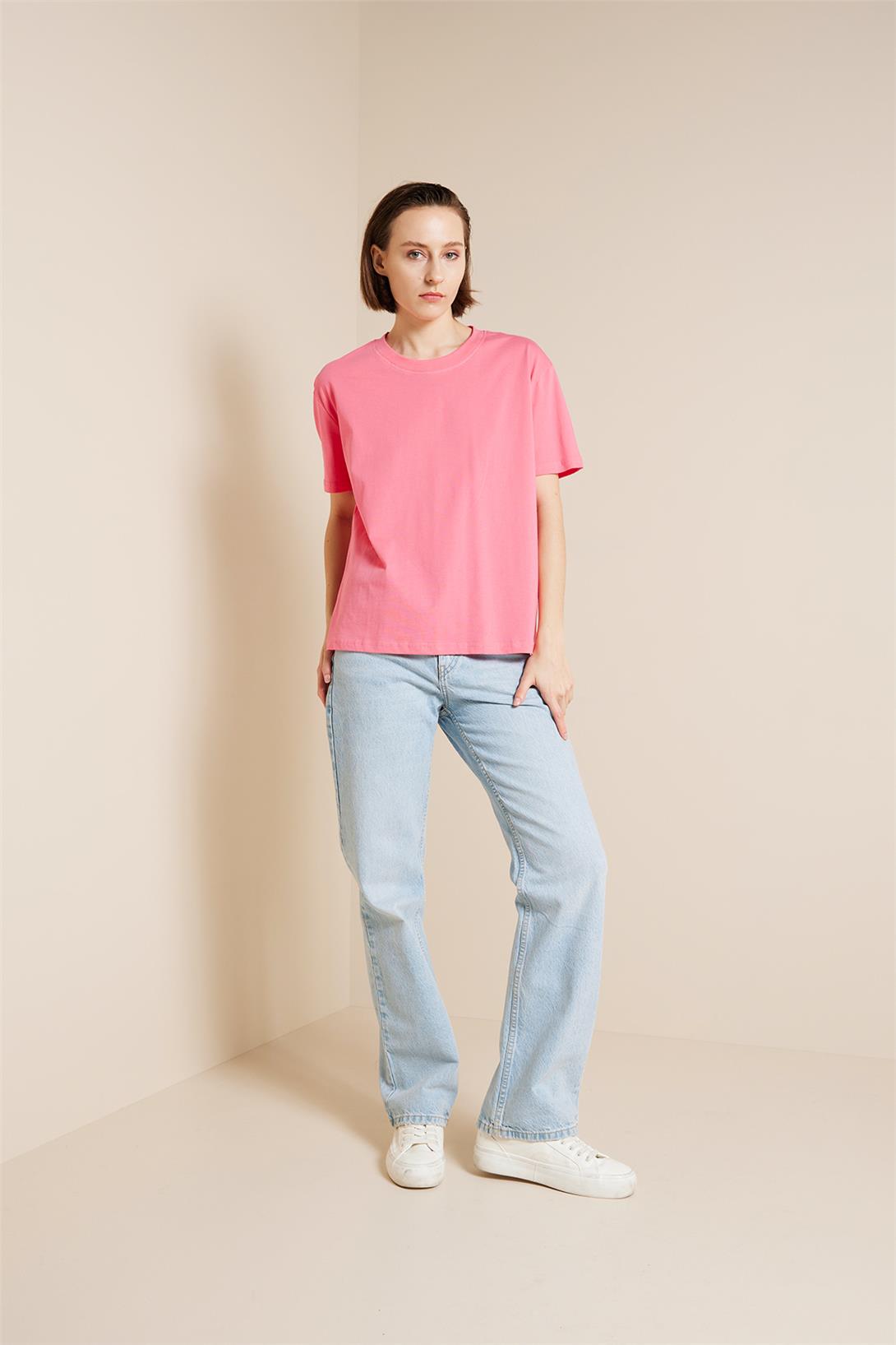 Avrile  BİSİKLET YAKA KISA KOLLU T-SHIRT PEMBE A25-10341