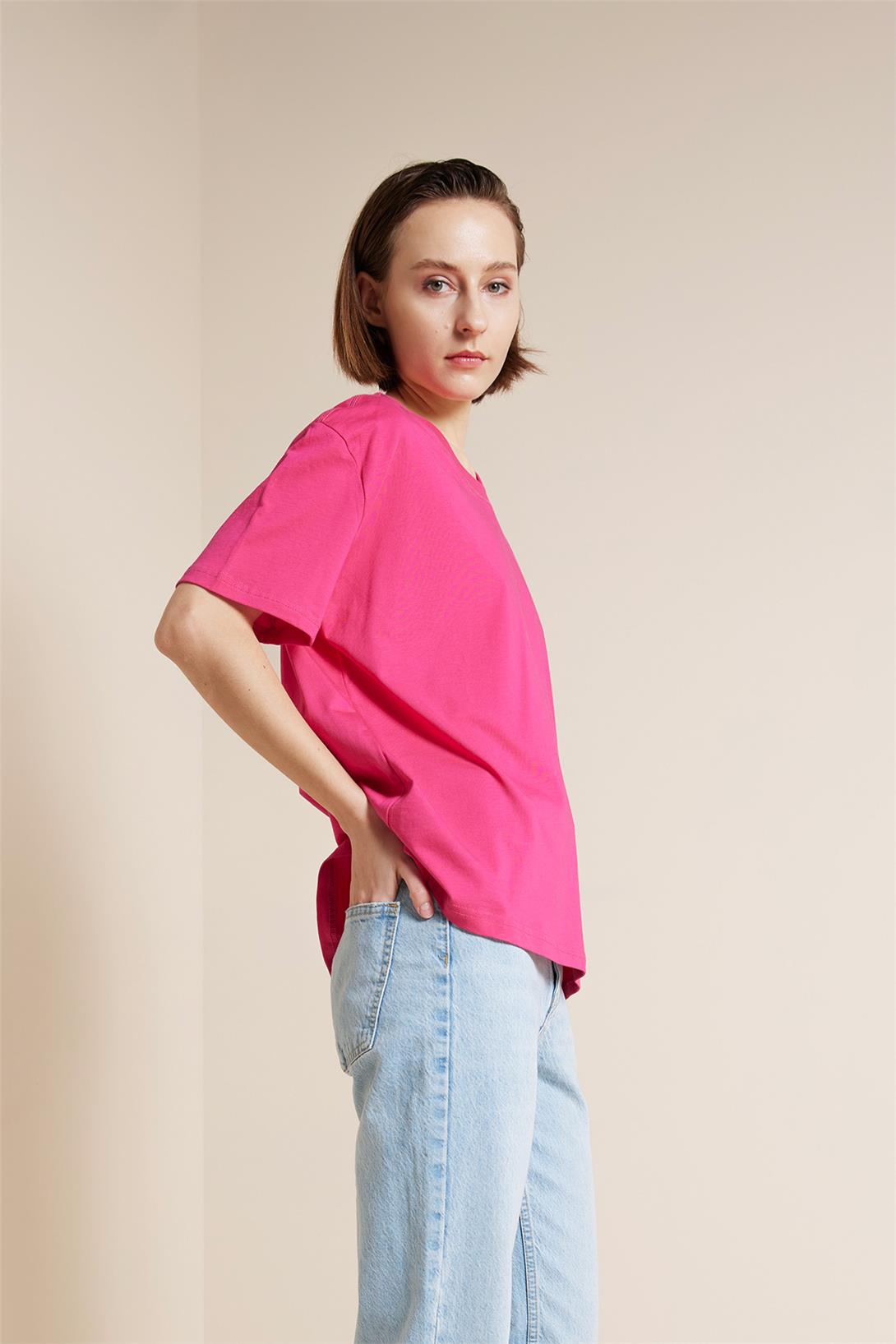 Avrile  BİSİKLET YAKA KISA KOLLU T-SHIRT FUŞYA A25-10341