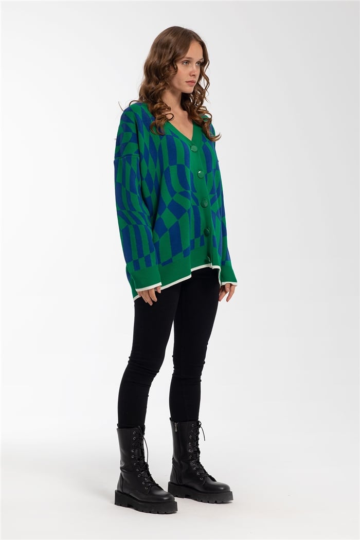 Avrile Çarpık Desenli Triko Hırka  BENETTON-SAKS  A91860-S