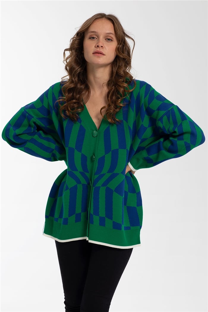Avrile Çarpık Desenli Triko Hırka  BENETTON-SAKS  A91860-S