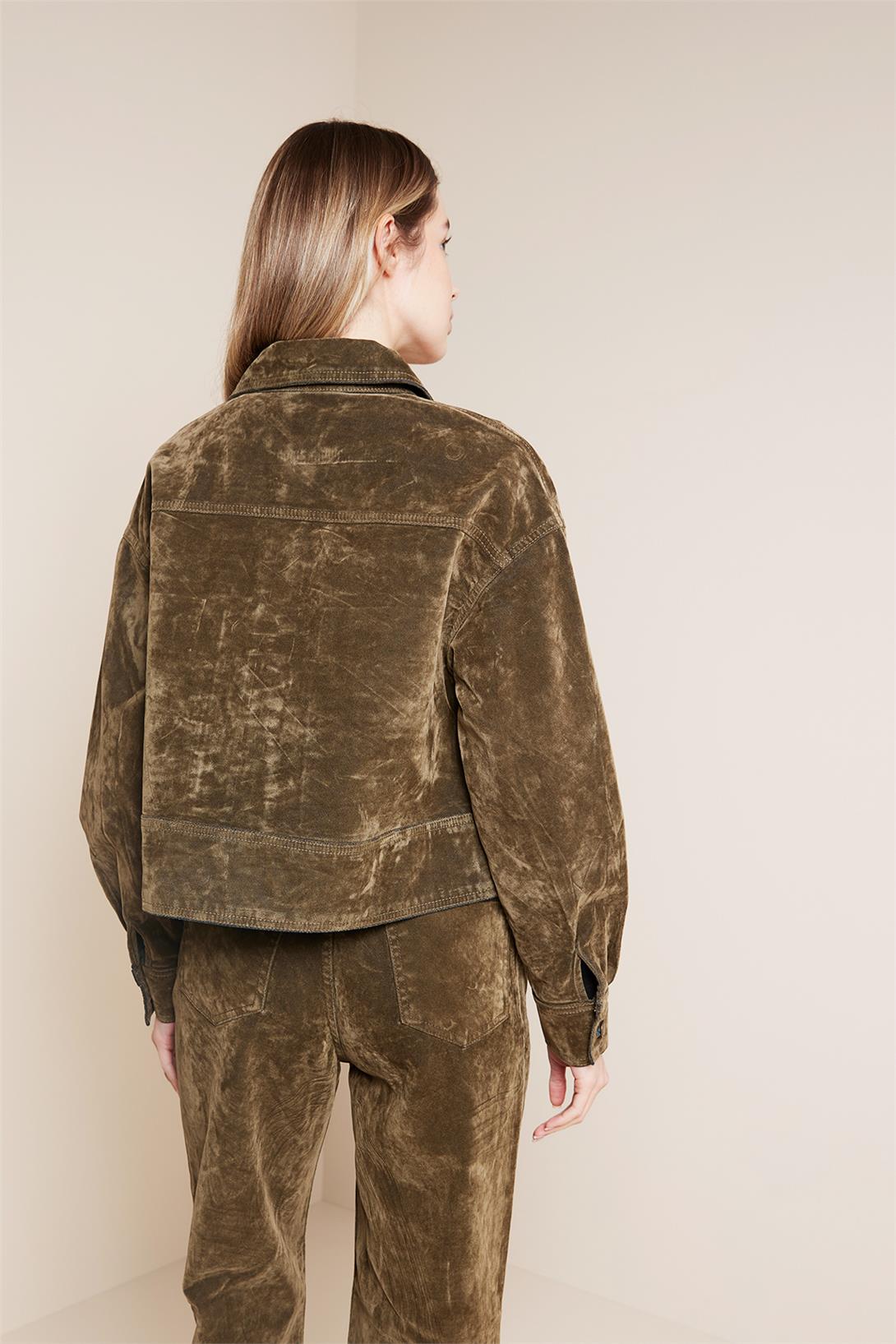 Avrile  CEP DETAYLI FLOKLU DENIM CEKET YAĞ YEŞİLİ AP25-846