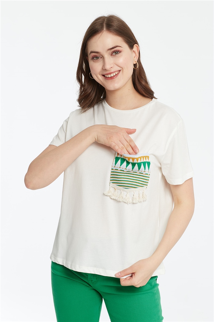 Avrile Cep Detaylı T-shirt  EKRU  A21-10525