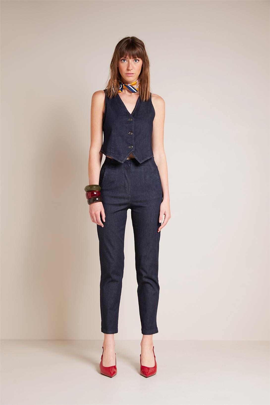Avrile  CEPLİ YÜKSEK BEL DENIM PANTOLON LACİVERT A25-10369