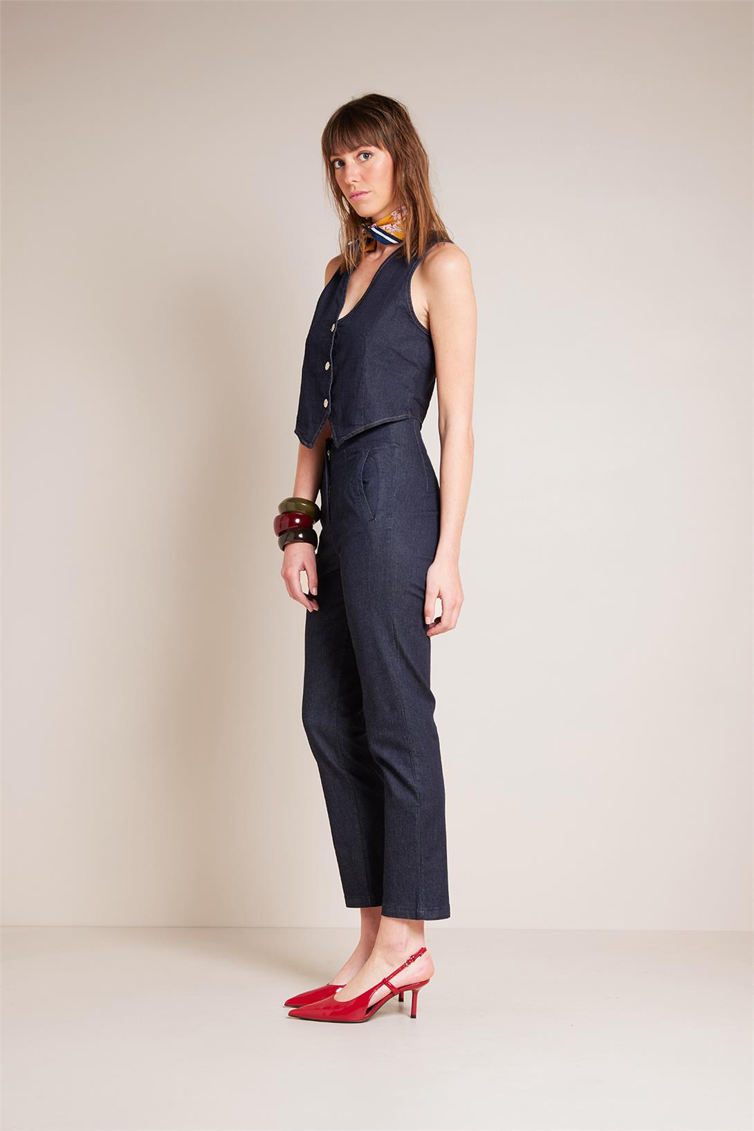 Avrile  CEPLİ YÜKSEK BEL DENIM PANTOLON LACİVERT A25-10369