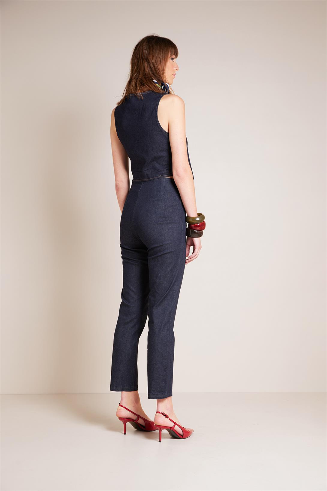 Avrile  CEPLİ YÜKSEK BEL DENIM PANTOLON LACİVERT A25-10369