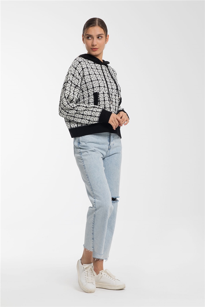 Avrile Chanel Triko Sweatshirt  SİYAH-EKRU  A91891-S