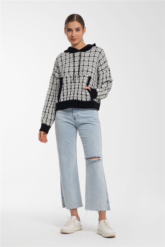 Avrile Chanel Triko Sweatshirt  SİYAH-EKRU  A91891-S