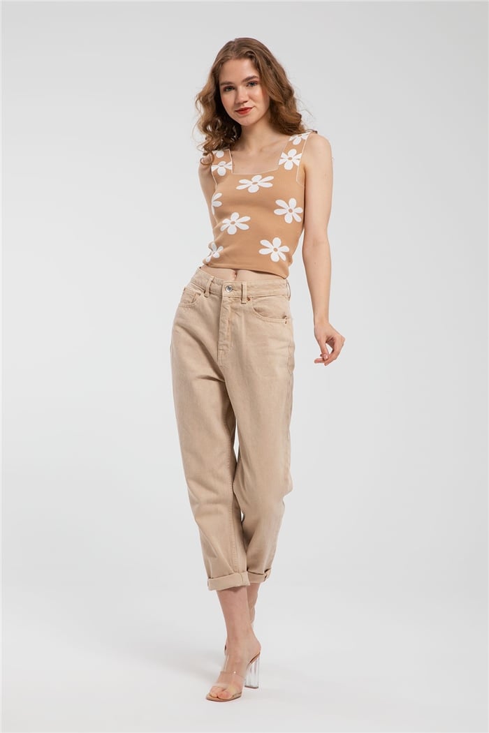 Avrile Çiçek Desenli Triko Atlet  CAMEL  A91772-S