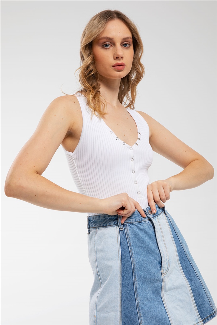 Avrile Çıtçıtlı Triko Zıbın  BEYAZ  A91784-S