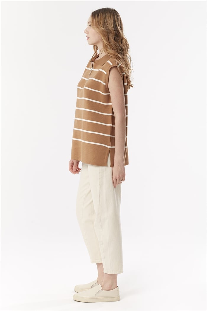 Avrile Çizgili Süveter  CAMEL-EKRU  A92007-S