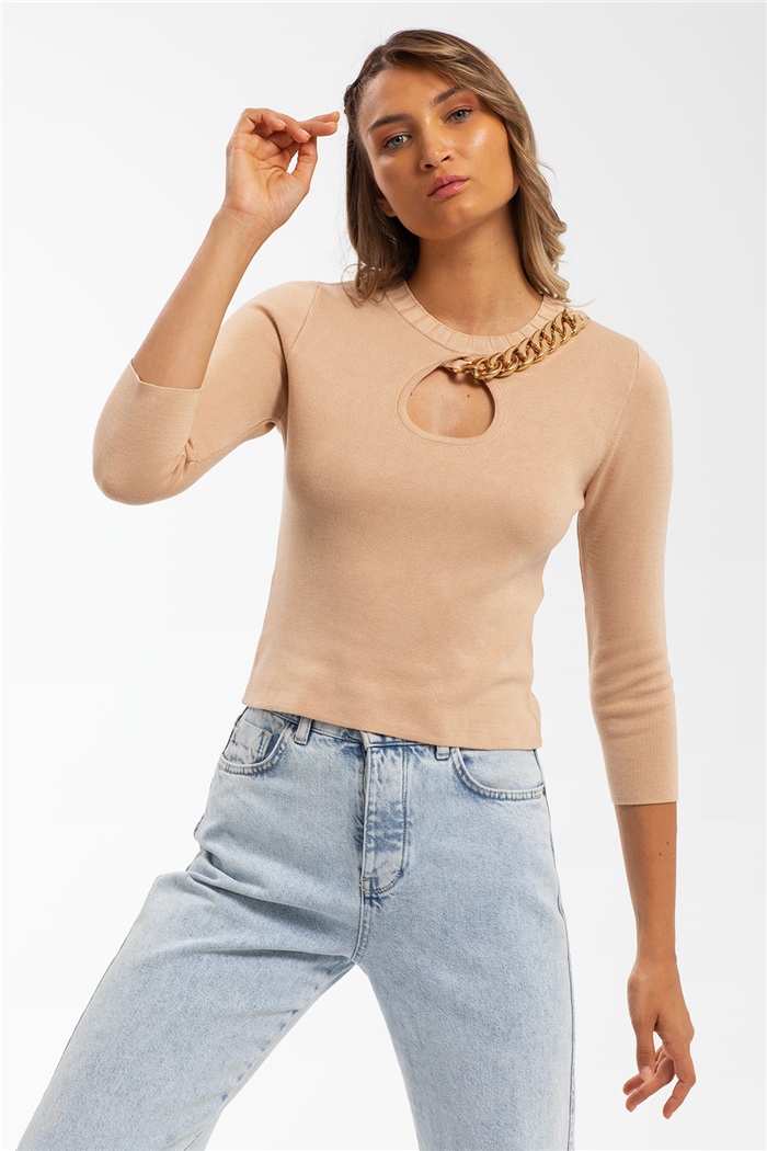 Avrile Damlalı Zincirli Triko Kazak  CAMEL  A91821-S