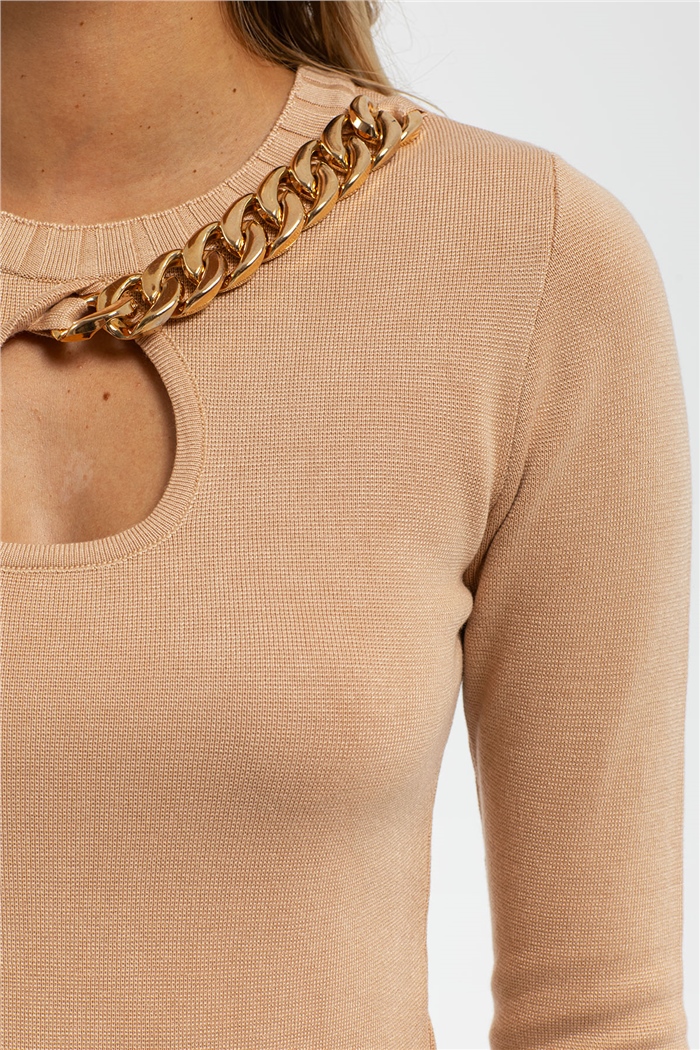 Avrile Damlalı Zincirli Triko Kazak  CAMEL  A91821-S