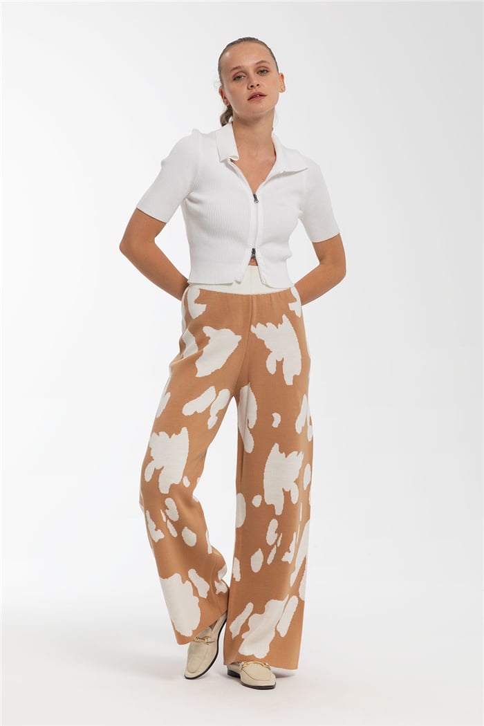 Avrile Dana Desenli Triko Pantolon  CAMEL-EKRU  A91862-S