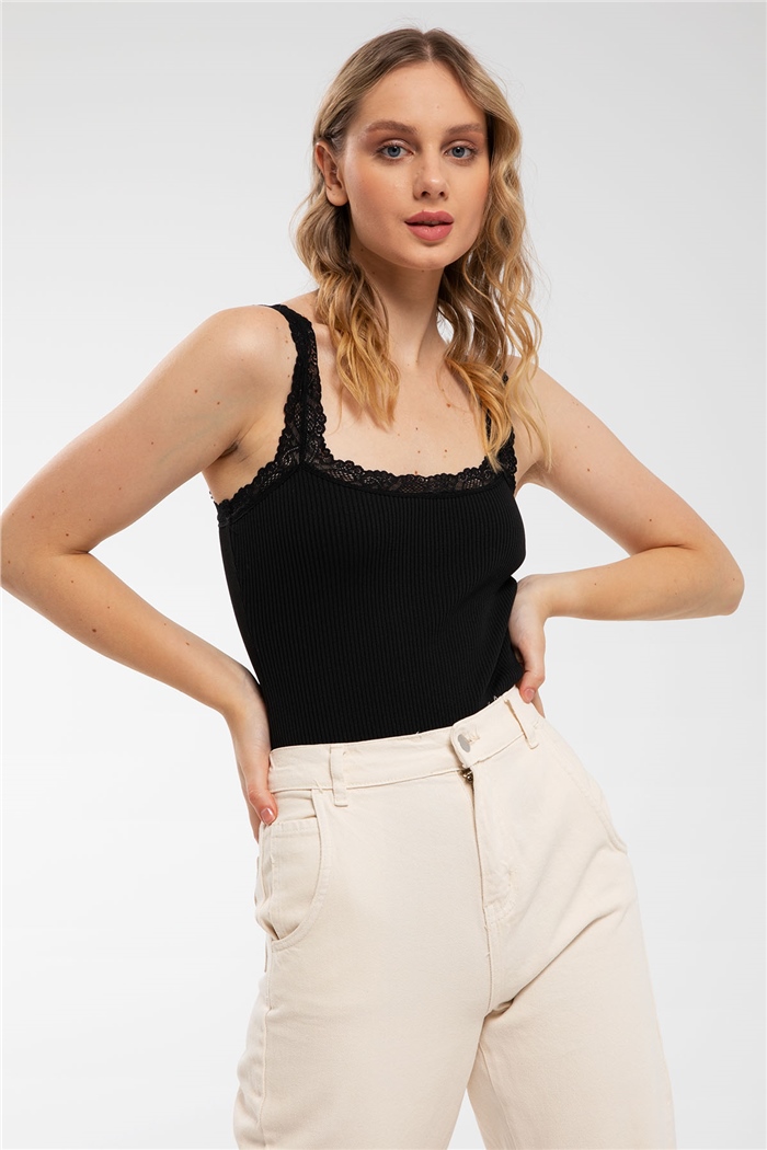 Avrile Dantelli Triko Zıbın  SİYAH  A91793-S