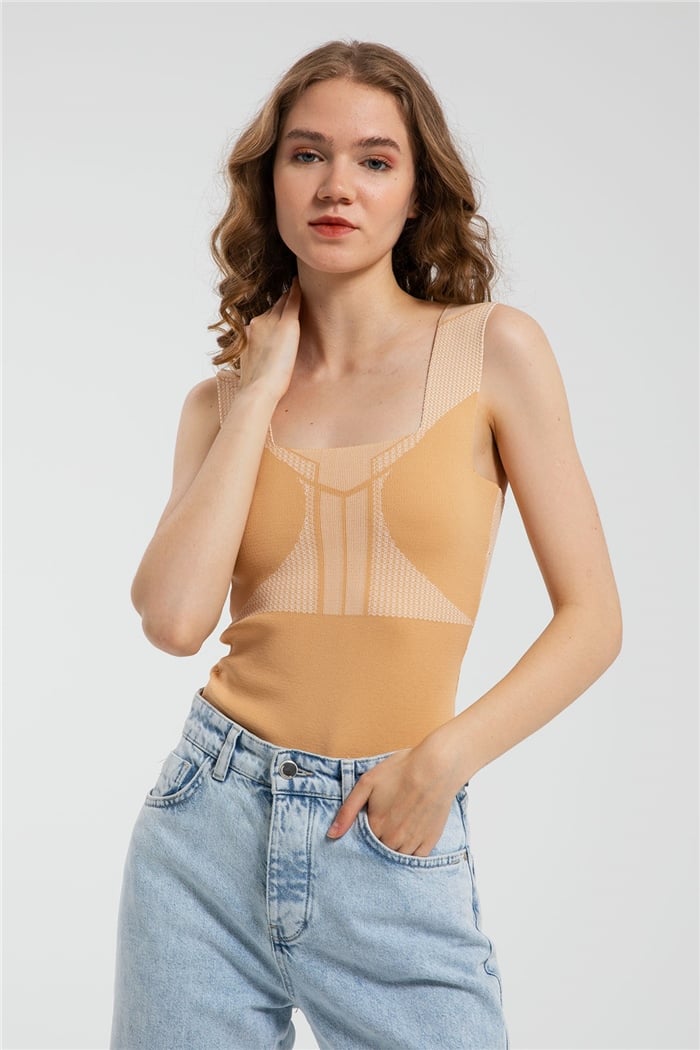 Avrile Desenli Triko Zıbın  CAMEL  A91789-S