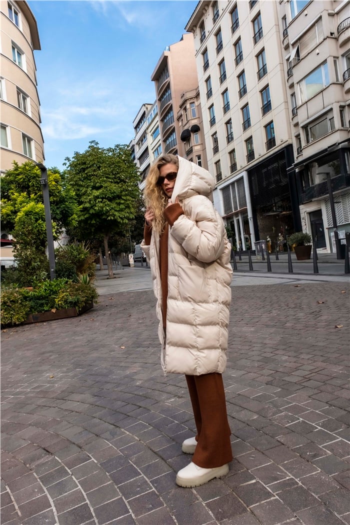 Avrile Dolumlu Şişme Mont  BEJ  A20-10325