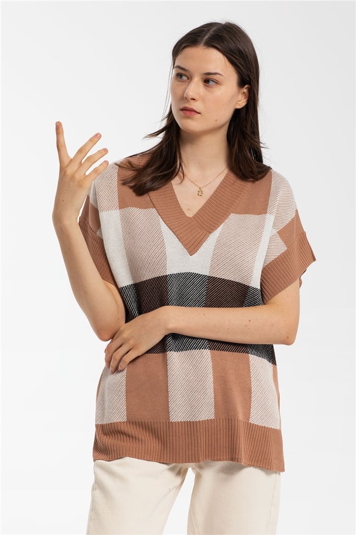 Avrile Ekose Desenli Triko Süveter  CAMEL  A91671-S