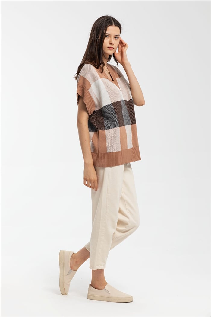 Avrile Ekose Desenli Triko Süveter  CAMEL  A91671-S